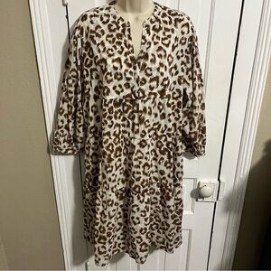 Lola Australia Leopard Print Snap Front Dress Cream Leopard Medium X2